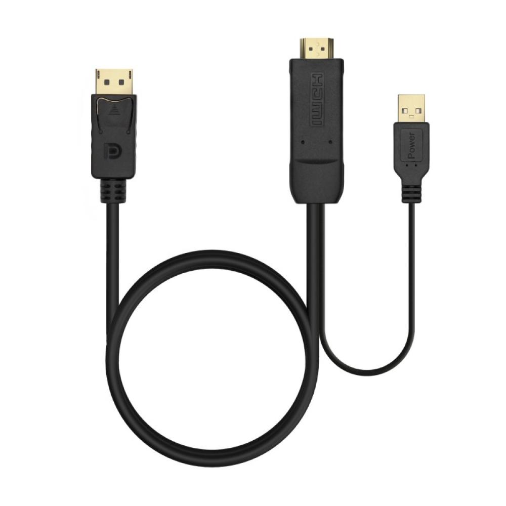 AISENS - Cable Conversor Activo HDMI 2.0 + USB Alim. a DISPLAYPORT V1.2, HDMI/M-USB/M-DP/M, Negro, 1.8M