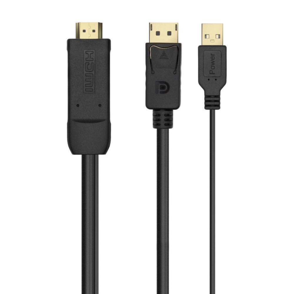 AISENS - Cable Conversor Activo HDMI 2.0 + USB Alim. a DISPLAYPORT V1.2, HDMI/M-USB/M-DP/M, Negro, 1.8M
