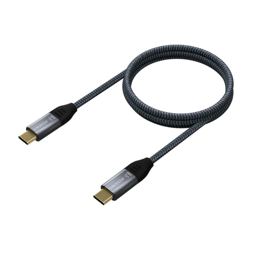 AISENS - Cable USB 2.0 Aluminio 5A 100W E-Mark, USB-C/M-USB-C/M, Gris, 1.0M