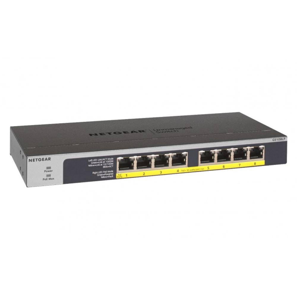 NETGEAR - GS108LP No administrado Gigabit Ethernet (10/100/1000) Energía sobre Ethernet (PoE) 1U Negro, Gris