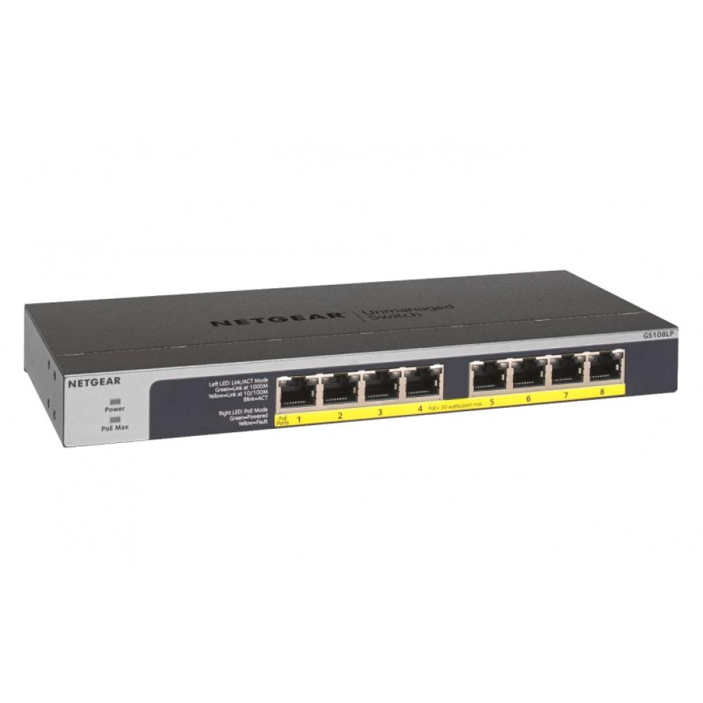 NETGEAR - GS108LP No administrado Gigabit Ethernet (10/100/1000) Energía sobre Ethernet (PoE) 1U Negro, Gris