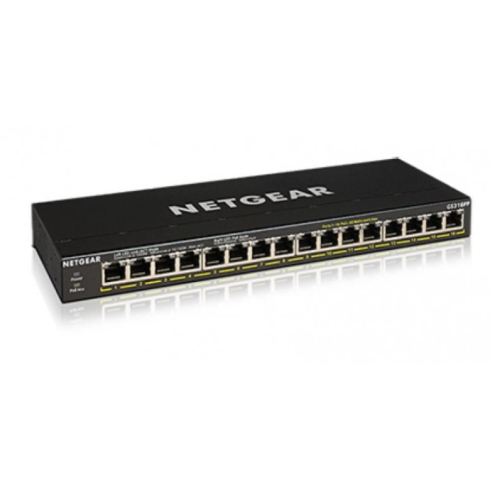 NETGEAR - GS316PP No administrado Gigabit Ethernet (10/100/1000) Energía sobre Ethernet (PoE) Negro