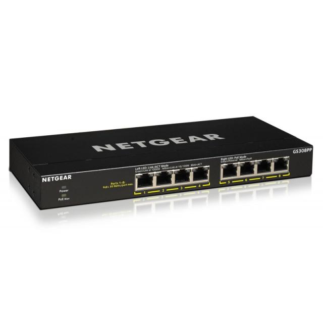 NETGEAR - GS308PP No administrado Gigabit Ethernet (10/100/1000) Energía sobre Ethernet (PoE) Negro