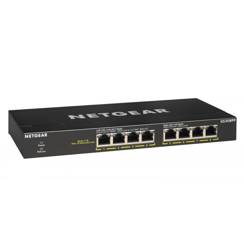 NETGEAR - GS308PP No administrado Gigabit Ethernet (10/100/1000) Energía sobre Ethernet (PoE) Negro