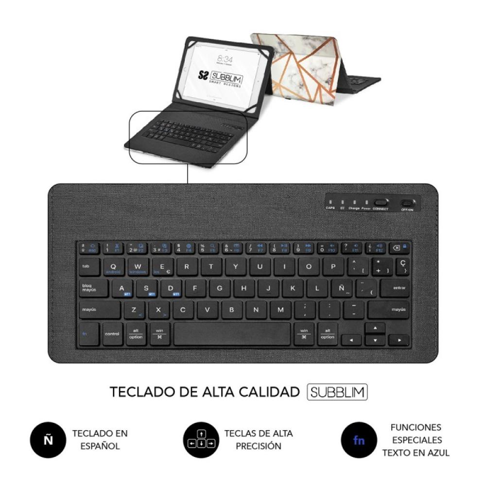SUBBLIM - Funda con Teclado Keytab Pro BT Trendy Marmol Blanco