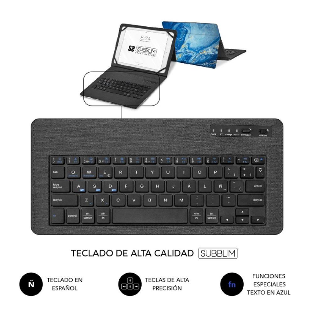 SUBBLIM - Funda con Teclado Keytab Pro BT Trendy Marmol Azul