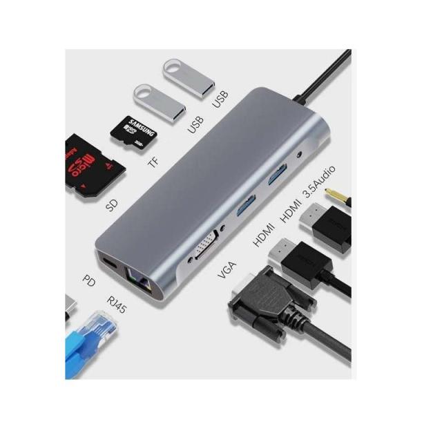 Zero-Max - ZM-BYL-2120 base para portátil y replicador de puertos Alámbrico USB 2.0 Type-C Plata