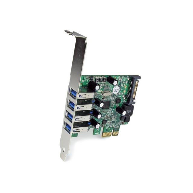 StarTech.com - Tarjeta Adaptador PCI Express PCI-E USB 3.0 con UASP de 4 Puertos - Alimentación SATA