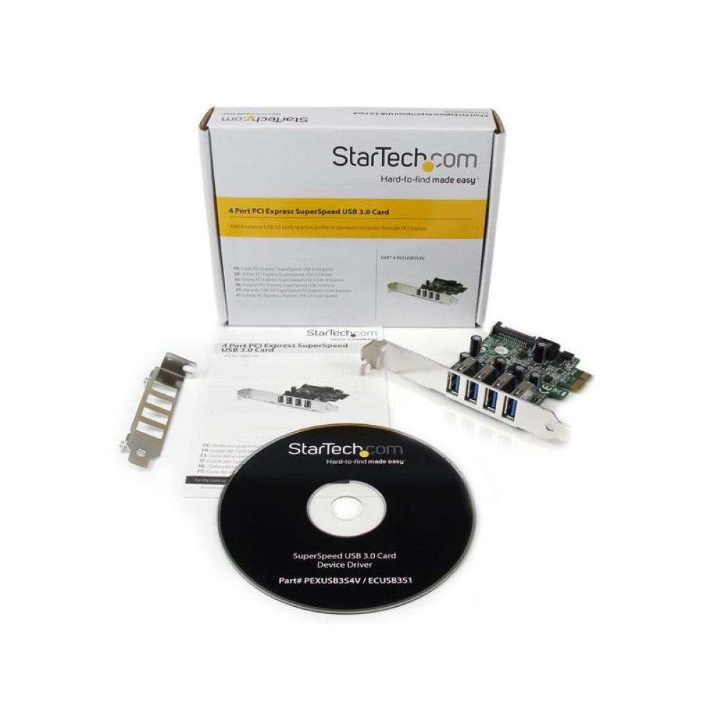 StarTech.com - Tarjeta Adaptador PCI Express PCI-E USB 3.0 con UASP de 4 Puertos - Alimentación SATA