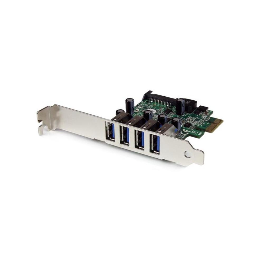 StarTech.com - Tarjeta Adaptador PCI Express PCI-E USB 3.0 con UASP de 4 Puertos - Alimentación SATA