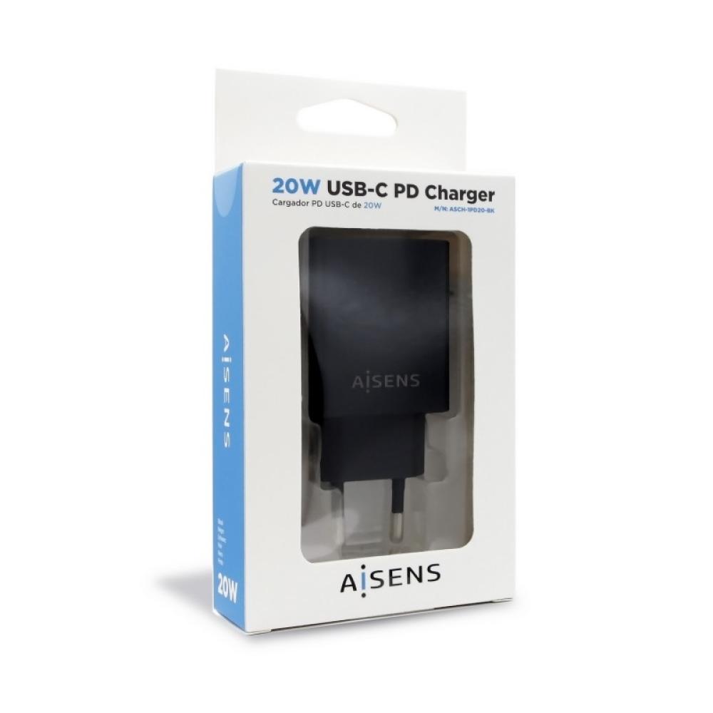 AISENS - Cargador USB-C PD 3.0 1 Puerto 1x USB-C 20 W, Negro