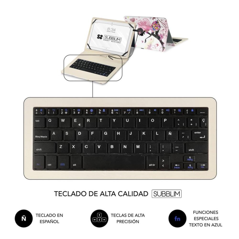 SUBBLIM - Funda con Teclado Micro USB – Type C KEYTAB USB 11" Hadas
