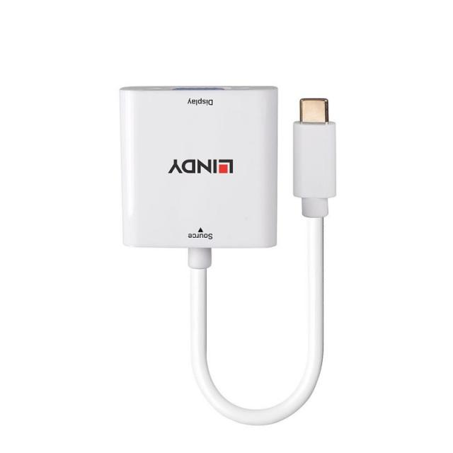 Lindy - 43355 adaptador de cable de vídeo USB Tipo C VGA (D-Sub) Blanco