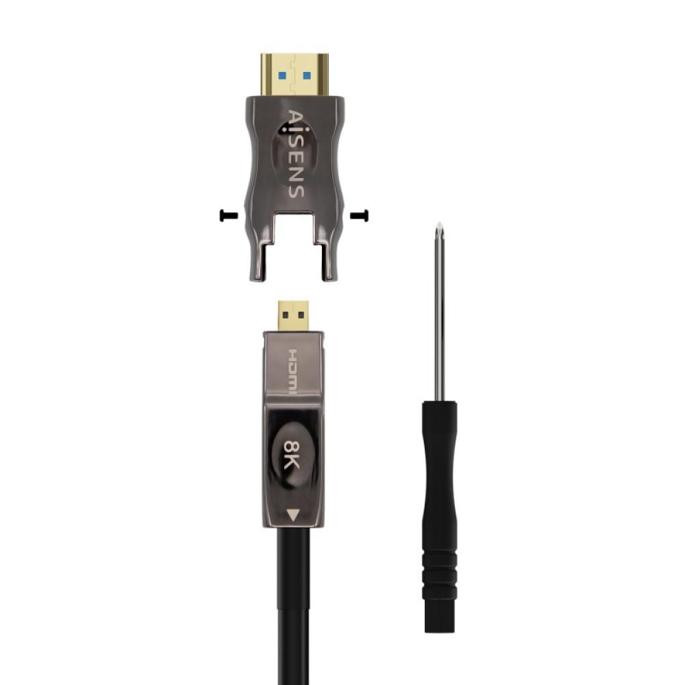 AISENS - Cable Hdmi V2.1 AOC Desmontable Ultra Alta Velocidad / Hec 8K@60Hz 4K@120Hz 4:4:4 48Gbps, A/M-D/A/M, Negro, 30M