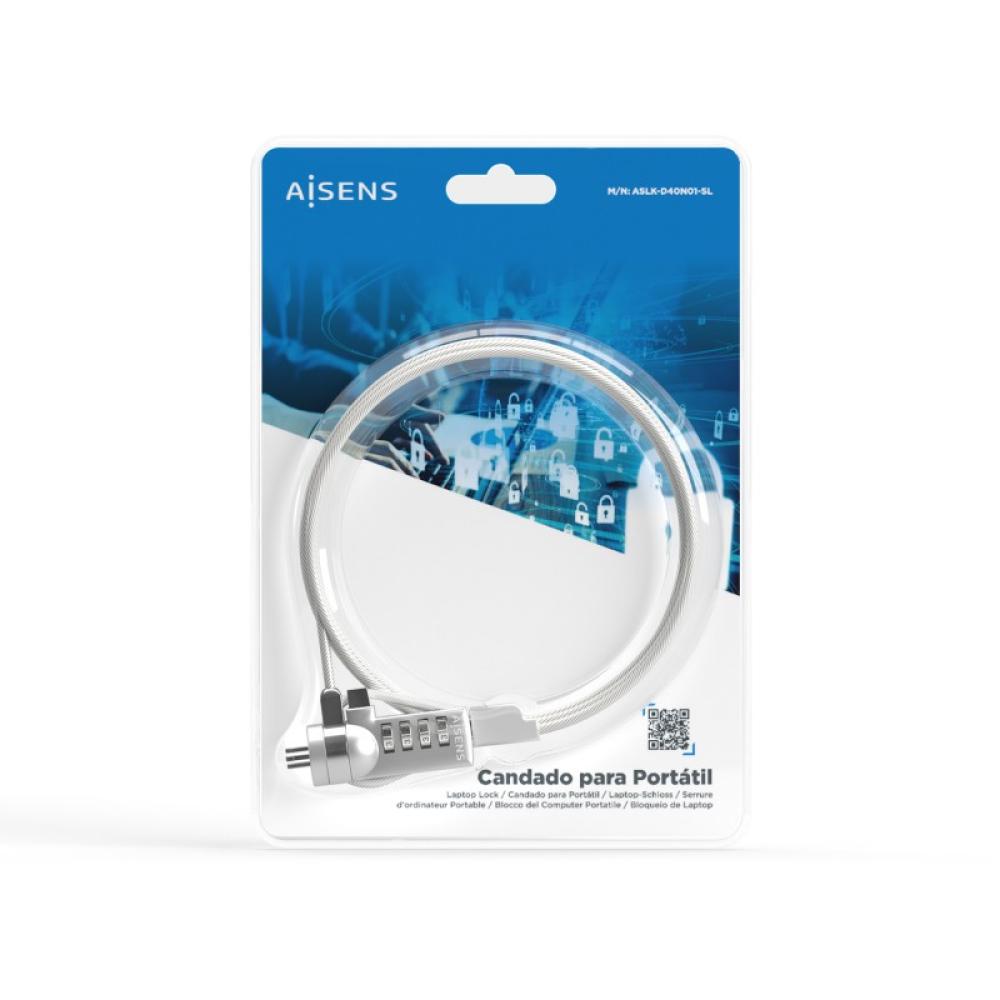AISENS - Cable de Seguridad con Cerradura de Combinacion para Ordenador, Monitor, Portatil 1.5M