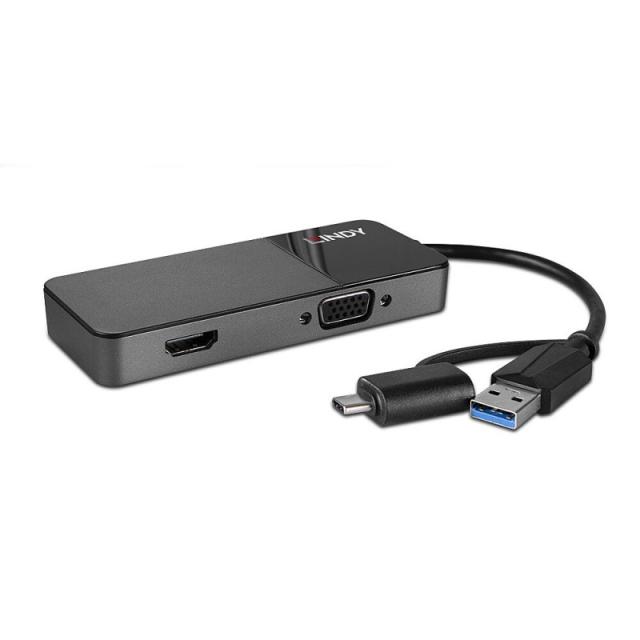 Lindy - 43354 base para portátil y replicador de puertos USB 3.2 Gen 1 (3.1 Gen 1) Type-A + Type-C Negro