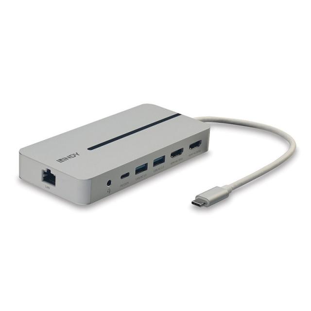 Lindy - 43360 base para portátil y replicador de puertos Alámbrico USB 3.2 Gen 1 (3.1 Gen 1) Type-C Plata, Blanco