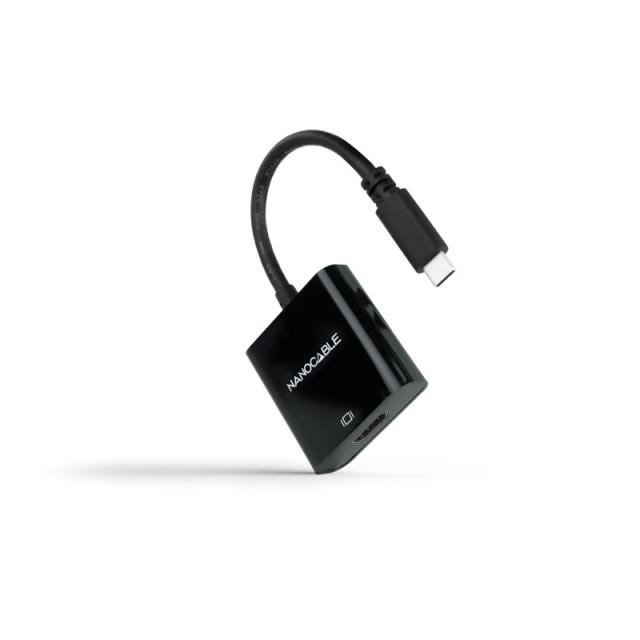 Nanocable - Conversor USB-C a HDMI 4K, USB-C/M-HDMI/H, Negro, 15 cm