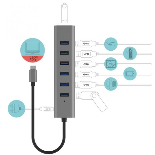 i-tec - USB-C Charging Metal HUB 7 Port