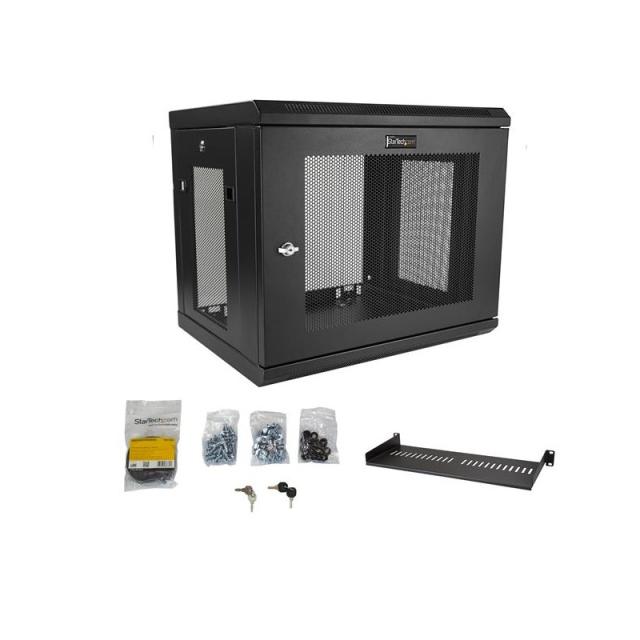 StarTech.com - Armario Rack de Pared para Servidores 9U 19"2 Columnas y Estante 1U - Rack de Servidores de Montaje en Pared - Ra