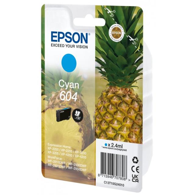 Epson - 604 cartucho de tinta 1 pieza(s) Original Rendimiento estándar Cian - C13T10G24020