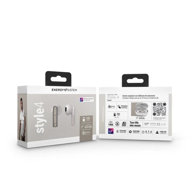 Energy Sistem - Style 4 Auriculares True Wireless Stereo (TWS) Dentro de oído Llamadas/Música USB Tipo C Bluetooth Crema de colo