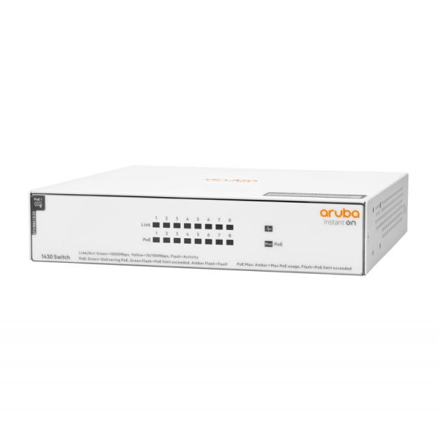 HPE - Aruba Networking Aruba Instant On 1430 8G Class4 PoE 64W No administrado L2 Gigabit Ethernet (10/100/1000) Energía sobre E
