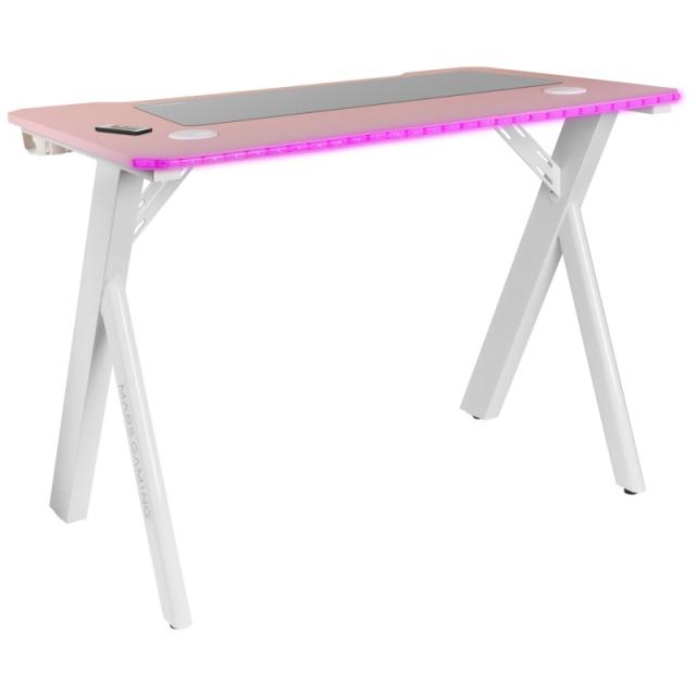 Mars Gaming - MGD100RGB, Mesa Gaming Ergonómica RGB, Alfombrilla XXL, Soporte Auriculares y Bebida, Escritorio PC, 100x60cm, Ros