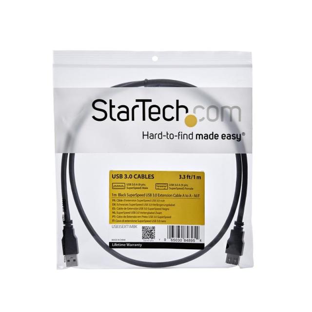StarTech.com - Cable 1m Extensión Alargador USB 3.0 SuperSpeed - Macho a Hembra USB A - Extensor - Negro