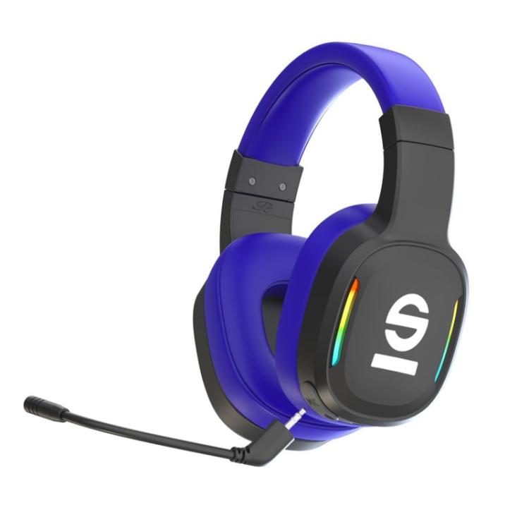 Sparco - SPWHEADPHONEPRO auricular y casco Auriculares Inalámbrico Diadema Juego USB Tipo C Negro, Azul