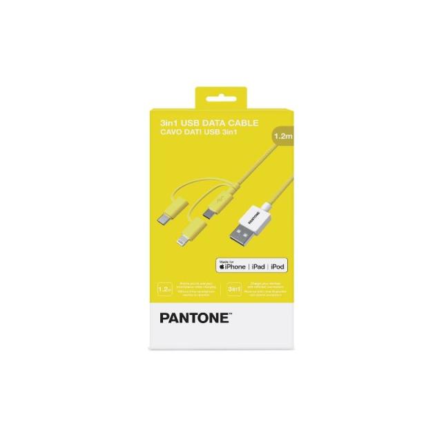 Pantone - PT-USB003Y1 cable USB 1,2 m USB A USB C/Micro USB A/Lightning Amarillo