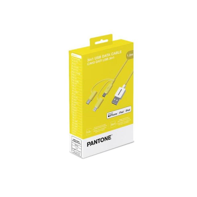 Pantone - PT-USB003Y1 cable USB 1,2 m USB A USB C/Micro USB A/Lightning Amarillo