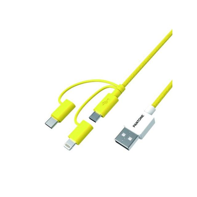 Pantone - PT-USB003Y1 cable USB 1,2 m USB A USB C/Micro USB A/Lightning Amarillo