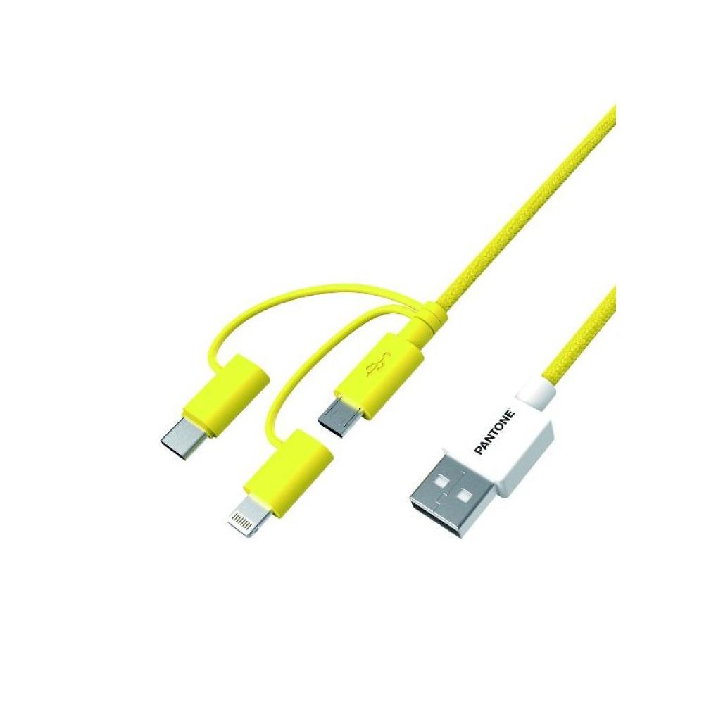 Pantone - PT-USB003Y1 cable USB 1,2 m USB A USB C/Micro USB A/Lightning Amarillo