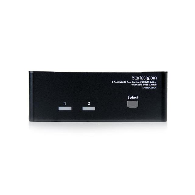 StarTech.com - Conmutador Switch KVM de 2 Puertos Doble Monitor DVI VGA Audio 4 Puertos USB 1920x1200