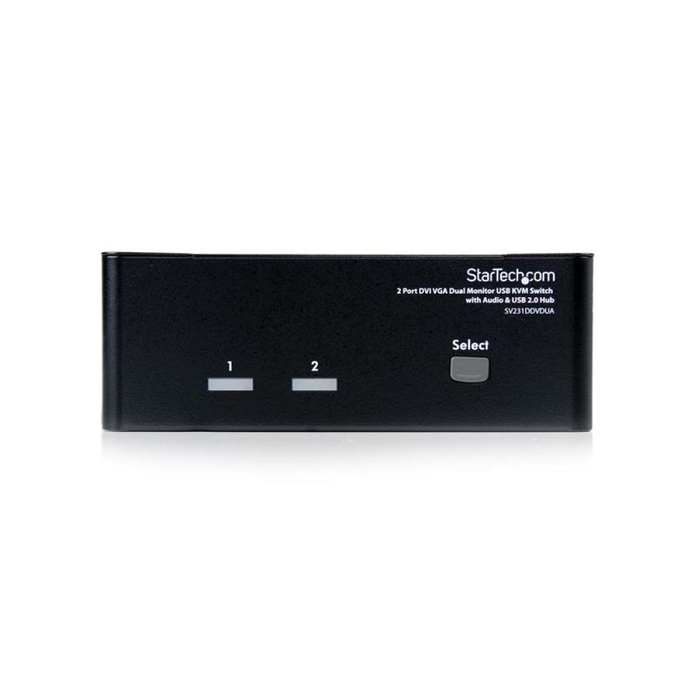 StarTech.com - Conmutador Switch KVM de 2 Puertos Doble Monitor DVI VGA Audio 4 Puertos USB 1920x1200
