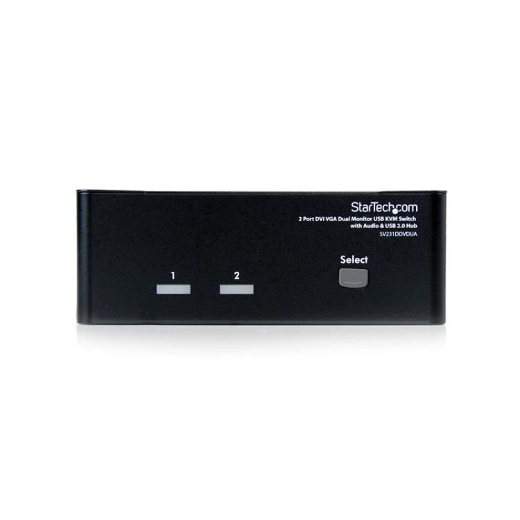StarTech.com - Conmutador Switch KVM de 2 Puertos Doble Monitor DVI VGA Audio 4 Puertos USB 1920x1200