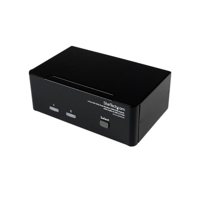 StarTech.com - Conmutador Switch KVM de 2 Puertos Doble Monitor DVI VGA Audio 4 Puertos USB 1920x1200