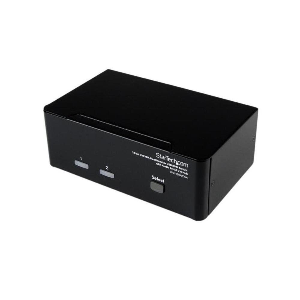 StarTech.com - Conmutador Switch KVM de 2 Puertos Doble Monitor DVI VGA Audio 4 Puertos USB 1920x1200
