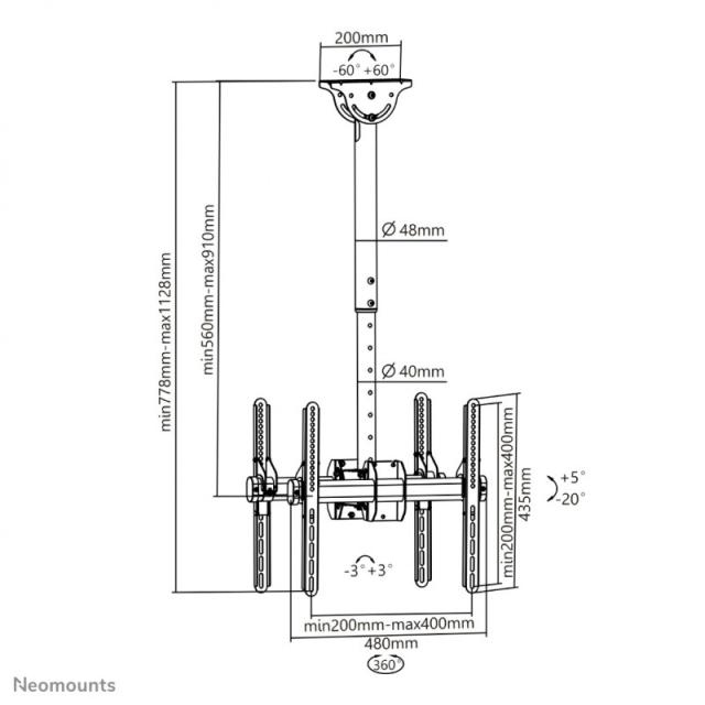 Neomounts - NM-C440DBLACK Soporte de techo para doble monitor/TV 32-60" - alt. 56-91 cm