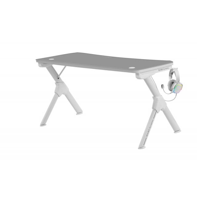 Mars Gaming - MGD140, Escritorio Ergonómica Gaming, Soporte Auriculares y Bebidas, Escritorio PC, 140x60cm, Blanco