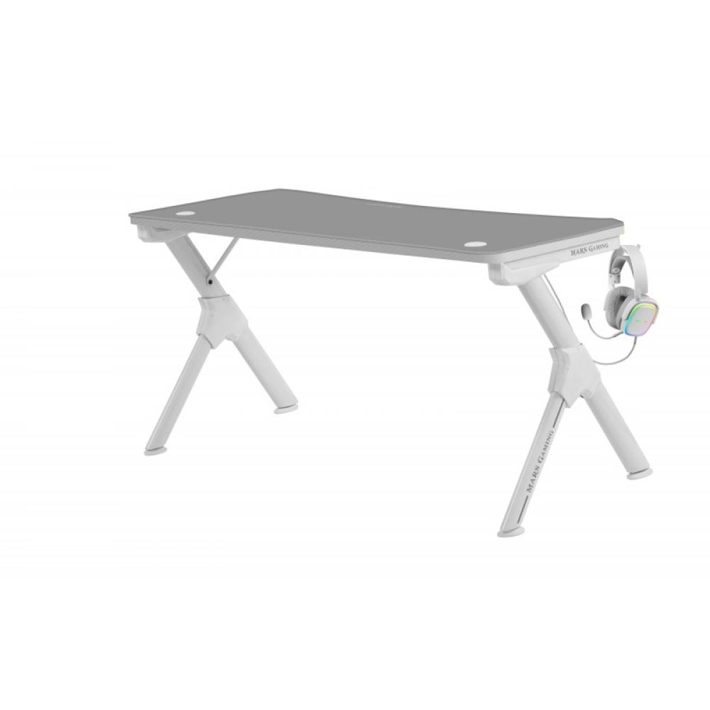 Mars Gaming - MGD140, Escritorio Ergonómica Gaming, Soporte Auriculares y Bebidas, Escritorio PC, 140x60cm, Blanco