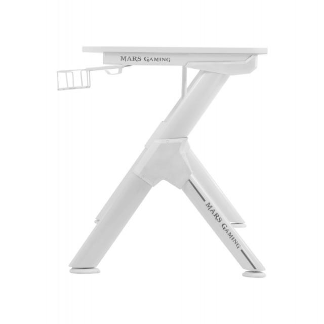 Mars Gaming - MGD140, Escritorio Ergonómica Gaming, Soporte Auriculares y Bebidas, Escritorio PC, 140x60cm, Blanco