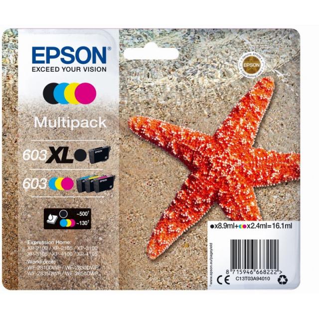 Epson - 603 XL cartucho de tinta 1 pieza(s) Original Alto rendimiento (XL) Negro, Cian, Magenta, Amarillo - C13T03A94020