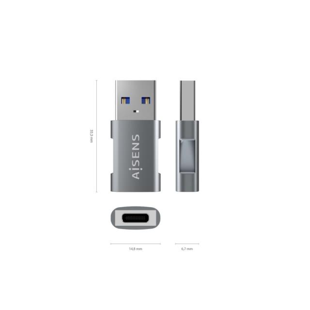 AISENS - Mini Adaptador USB 3.2 GEN2 10G 3A, Tipo USB-C/H-A/M, Gris
