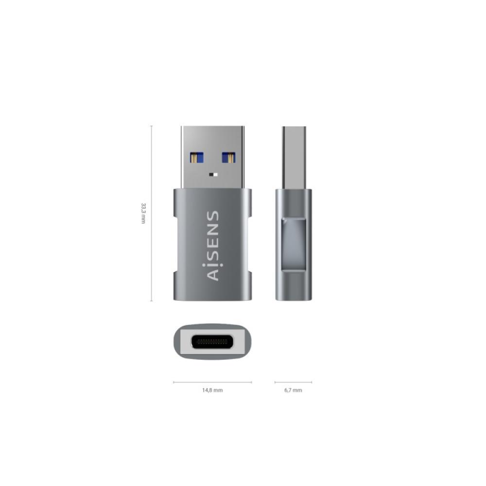 AISENS - Mini Adaptador USB 3.2 GEN2 10G 3A, Tipo USB-C/H-A/M, Gris