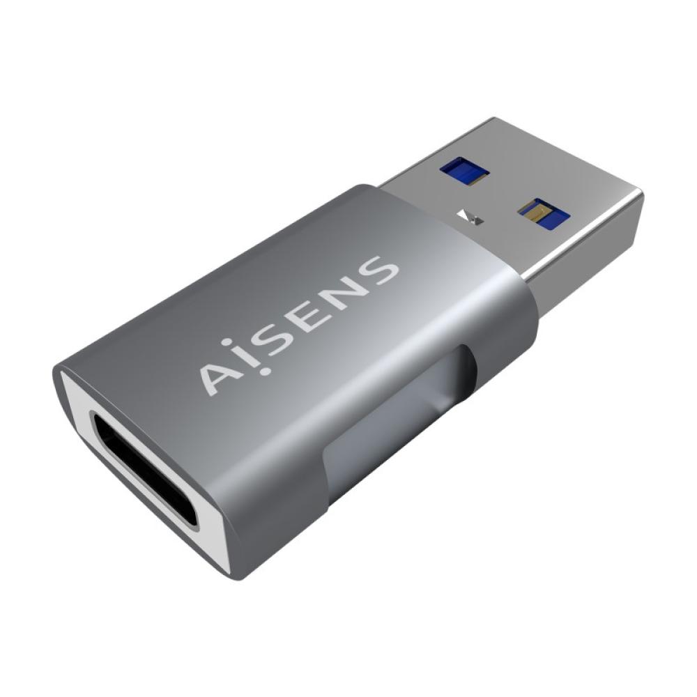 AISENS - Mini Adaptador USB 3.2 GEN2 10G 3A, Tipo USB-C/H-A/M, Gris