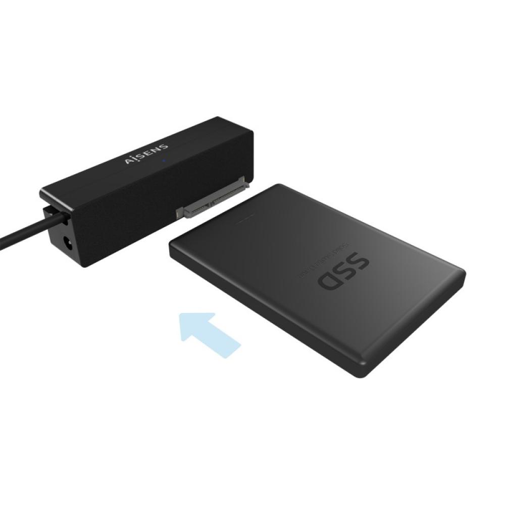 AISENS - Adaptador ASE-35C02B SATA a USB-C USB 3.0/USB3.1 GEN1 para Discos Duros 2.5" y 3.5" con Alimentador, Negro