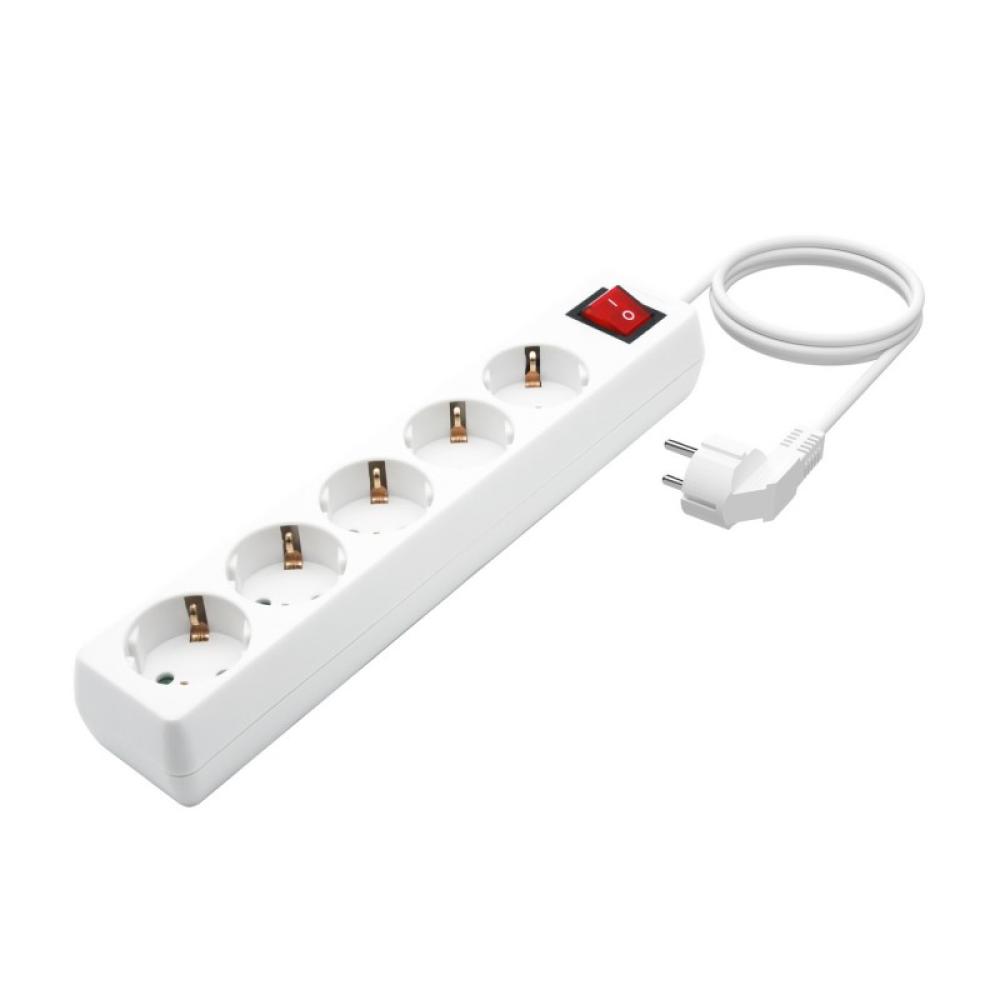 AISENS - Base Multiple 5 Tomas con Interruptor con Cable 3×1.5mm2, Blanco, 1.4 m