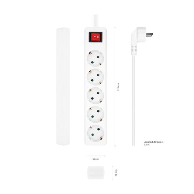 AISENS - Base Multiple 5 Tomas con Interruptor con Cable 3×1.5mm2, Blanco, 1.4 m